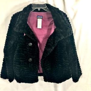 Patagonia Black Faux Fur Jacket sz XL 14 Girls